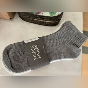 Eileen Fisher Organic Cotton Ankle Socks Grey & White 2 Pack (Two Pair) - New
